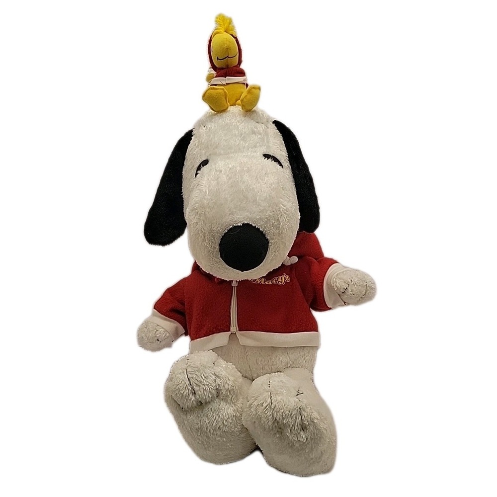 Vintage Macy's Snoopy Woodstock Plush Red Hoodie Peanuts Stuffed Animal 24in Toy
